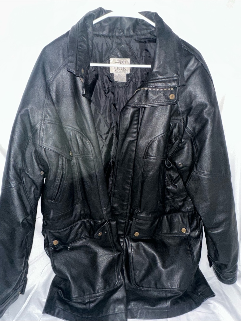 Vintage Ash Creek Men’s S Black Genuine Leather Utility Motorcycle Jacket